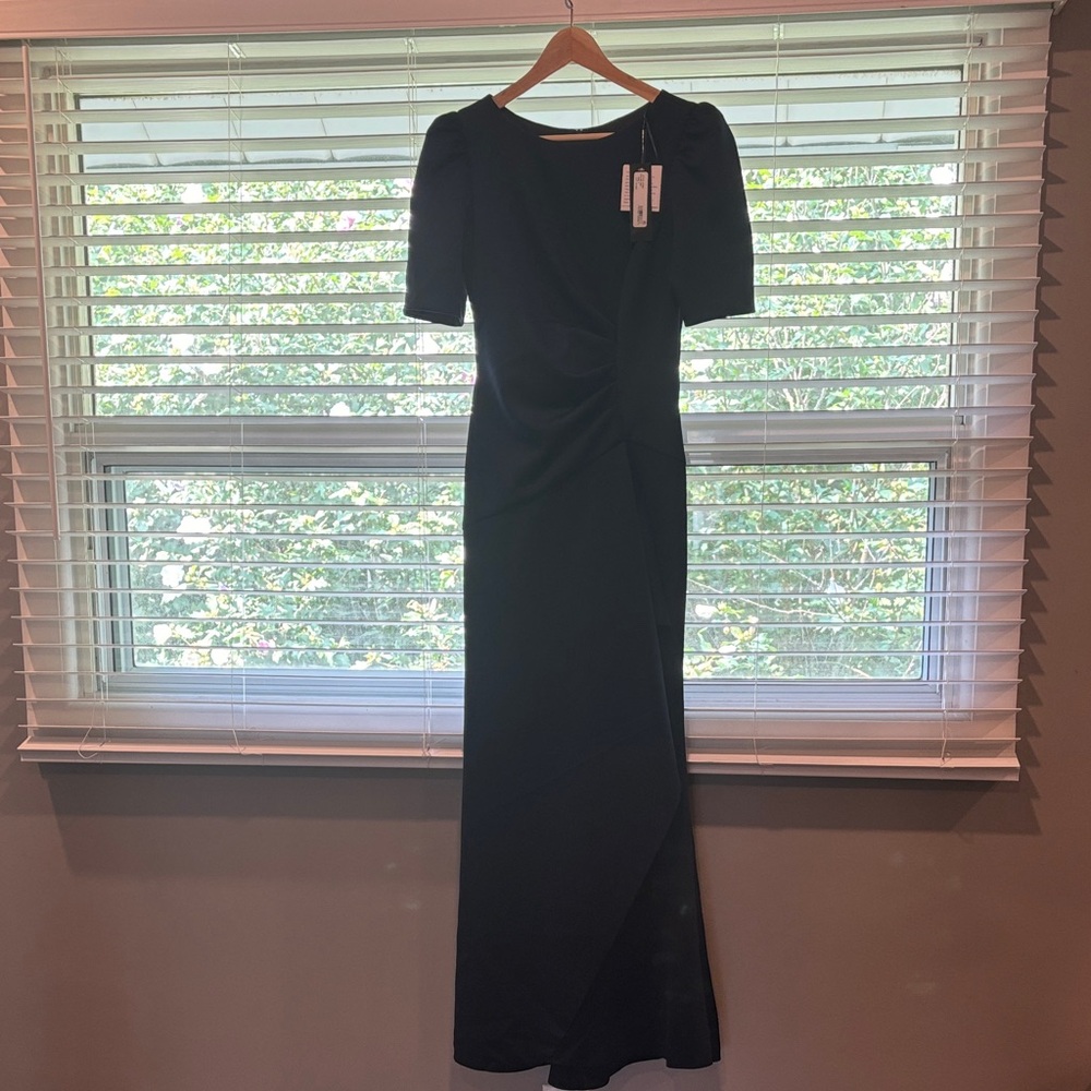 Xscape Navy Blue Maxi Dress with Puff Sleeves